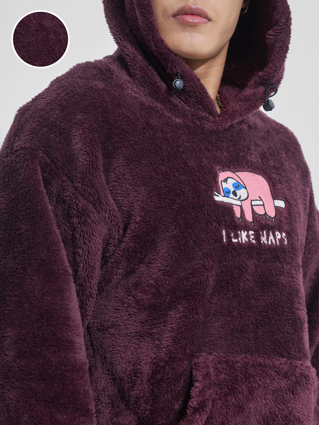 Highlander Men Burgundy Hooded Pullover Sweatshirt - Burgundy - Image 5