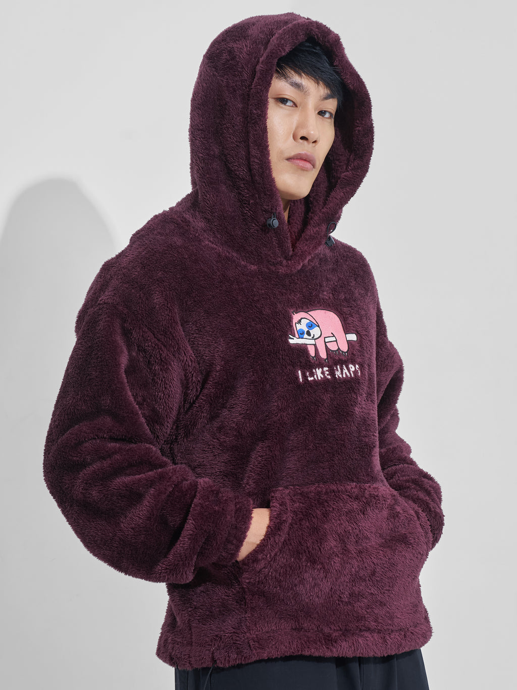 Highlander Men Burgundy Hooded Pullover Sweatshirt - Burgundy - Image 6