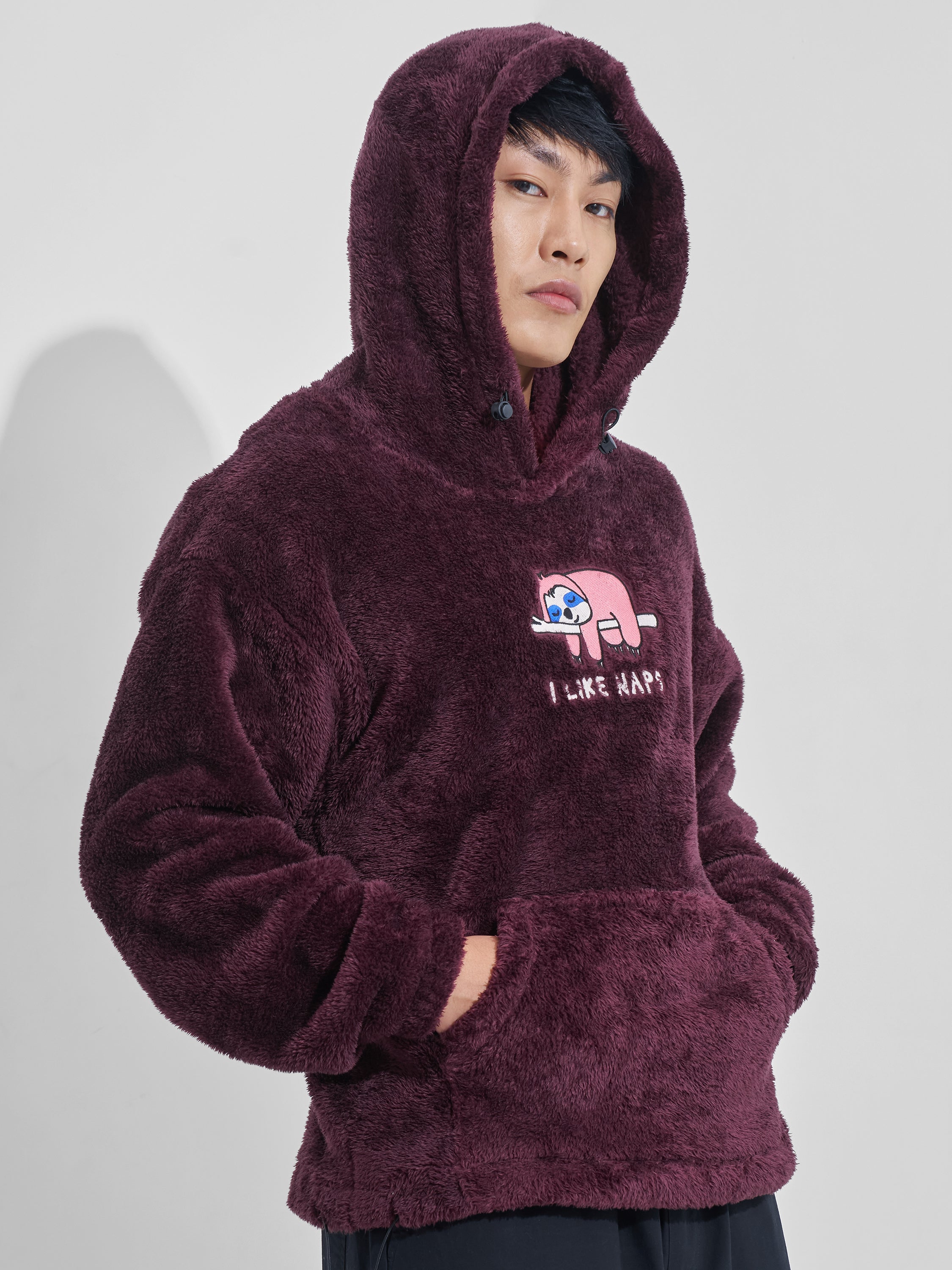 Highlander Men Burgundy Hooded Pullover Sweatshirt - Burgundy - Image 6