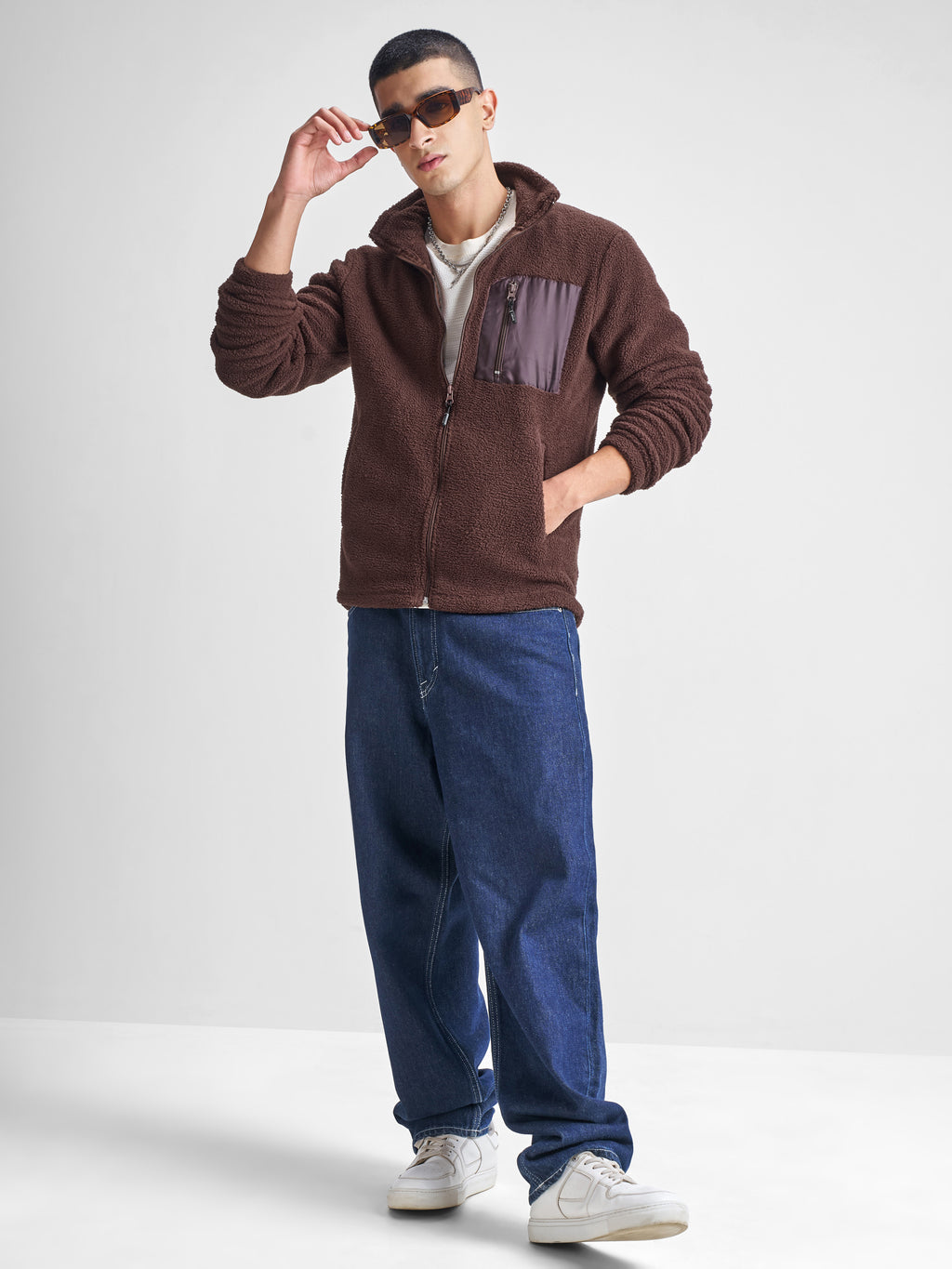 Highlander Men Brown Mock Collar Front-Open Sweatshirt - Brown - Image 2
