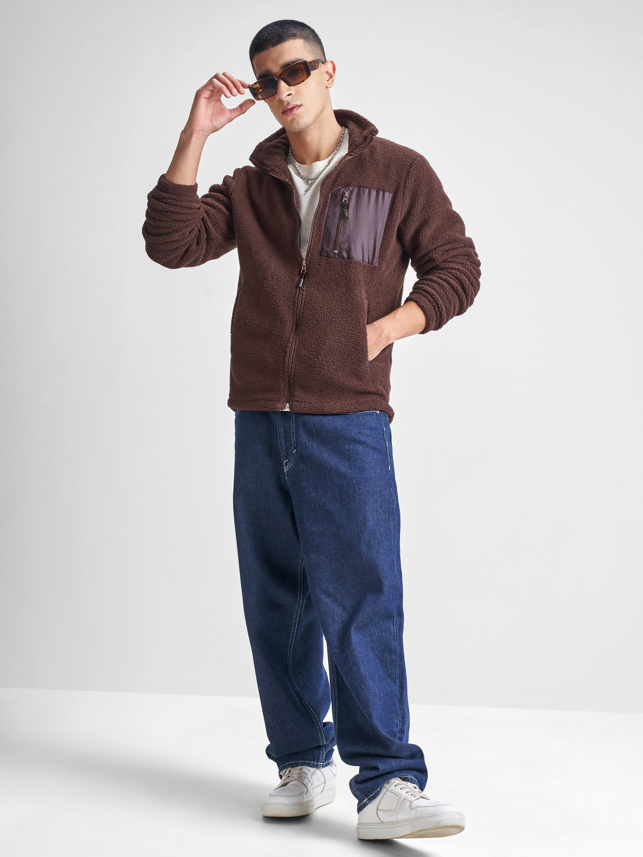 Highlander Men Brown Mock Collar Front-Open Sweatshirt - Brown - Image 2