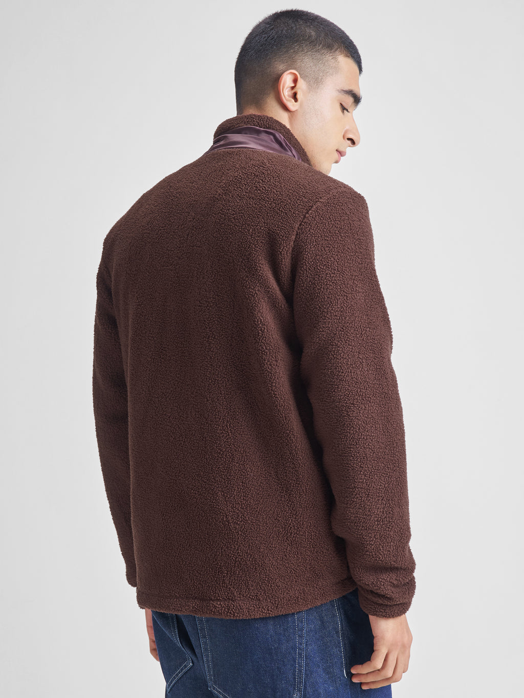 Highlander Men Brown Mock Collar Front-Open Sweatshirt - Brown - Image 3