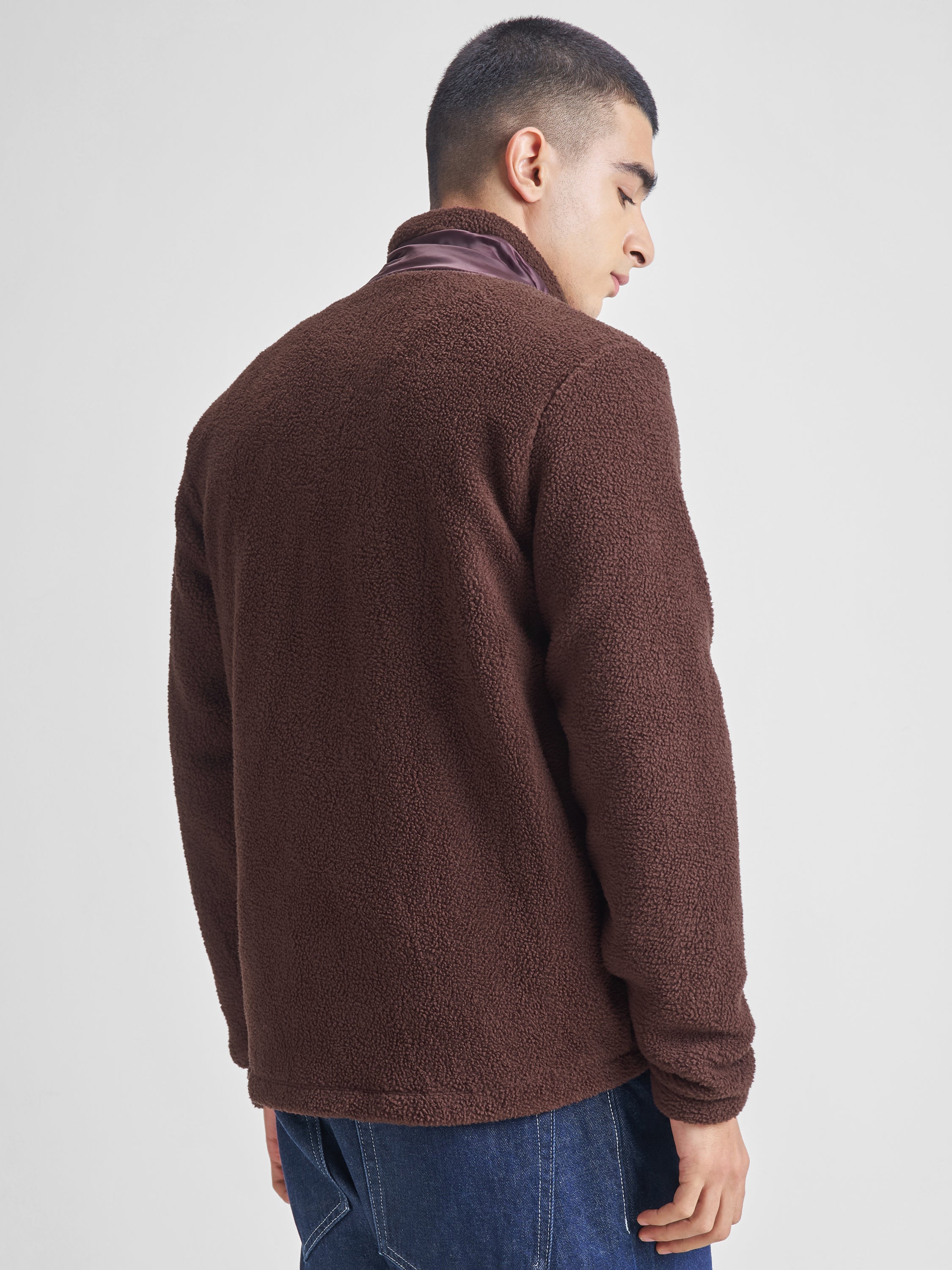Highlander Men Brown Mock Collar Front-Open Sweatshirt - Brown - Image 3