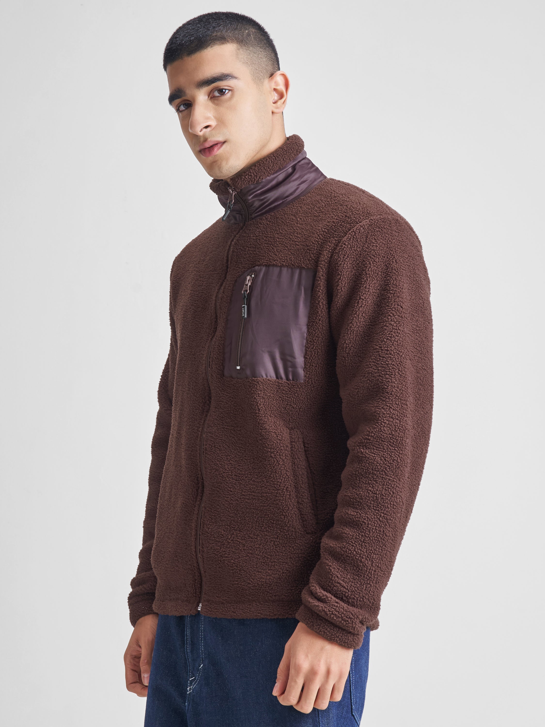 Highlander Men Brown Mock Collar Front-Open Sweatshirt - Brown - Image 4