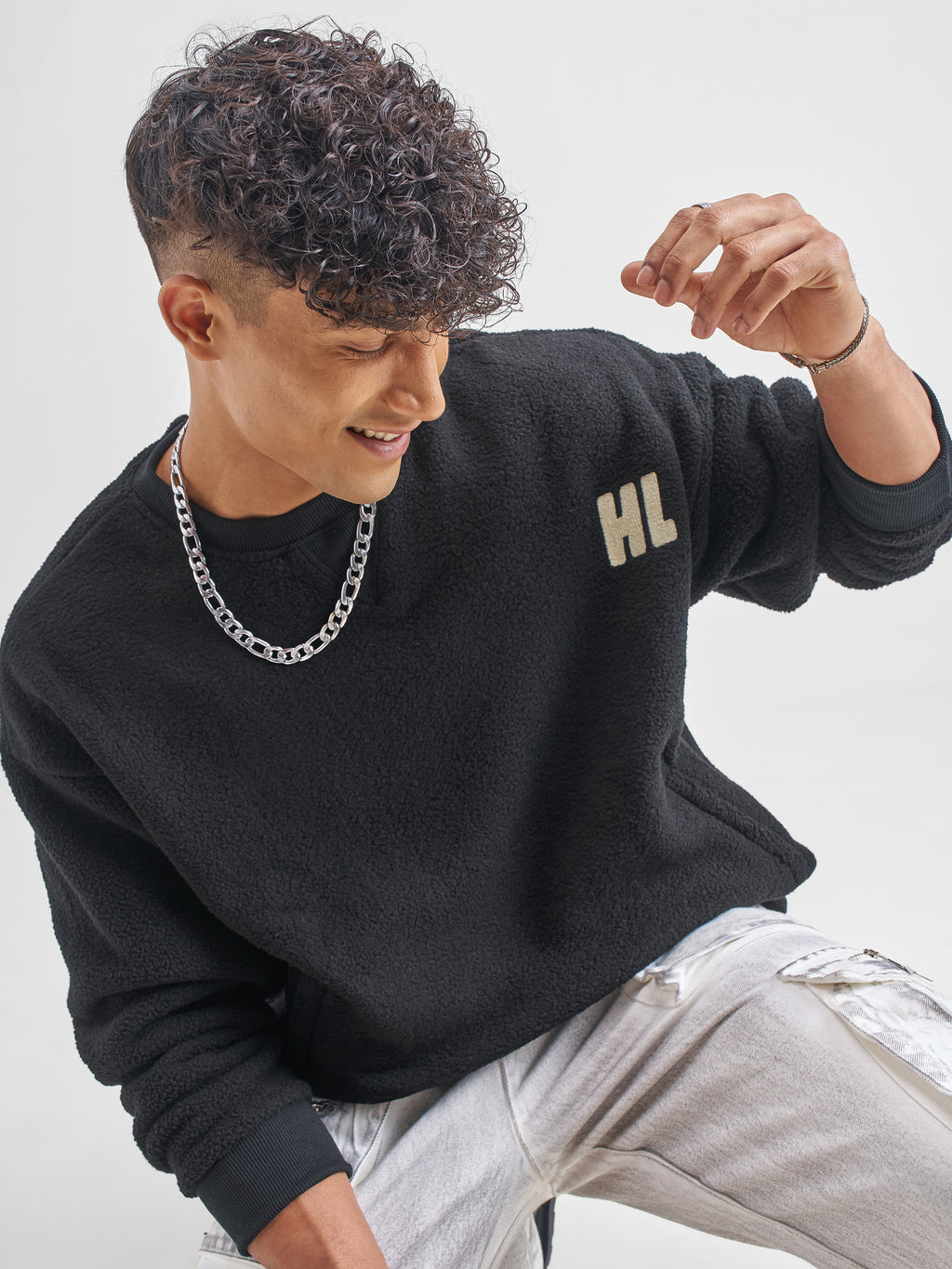Highlander Men Black Round Neck Pullover Sweatshirt - Black - Image 1