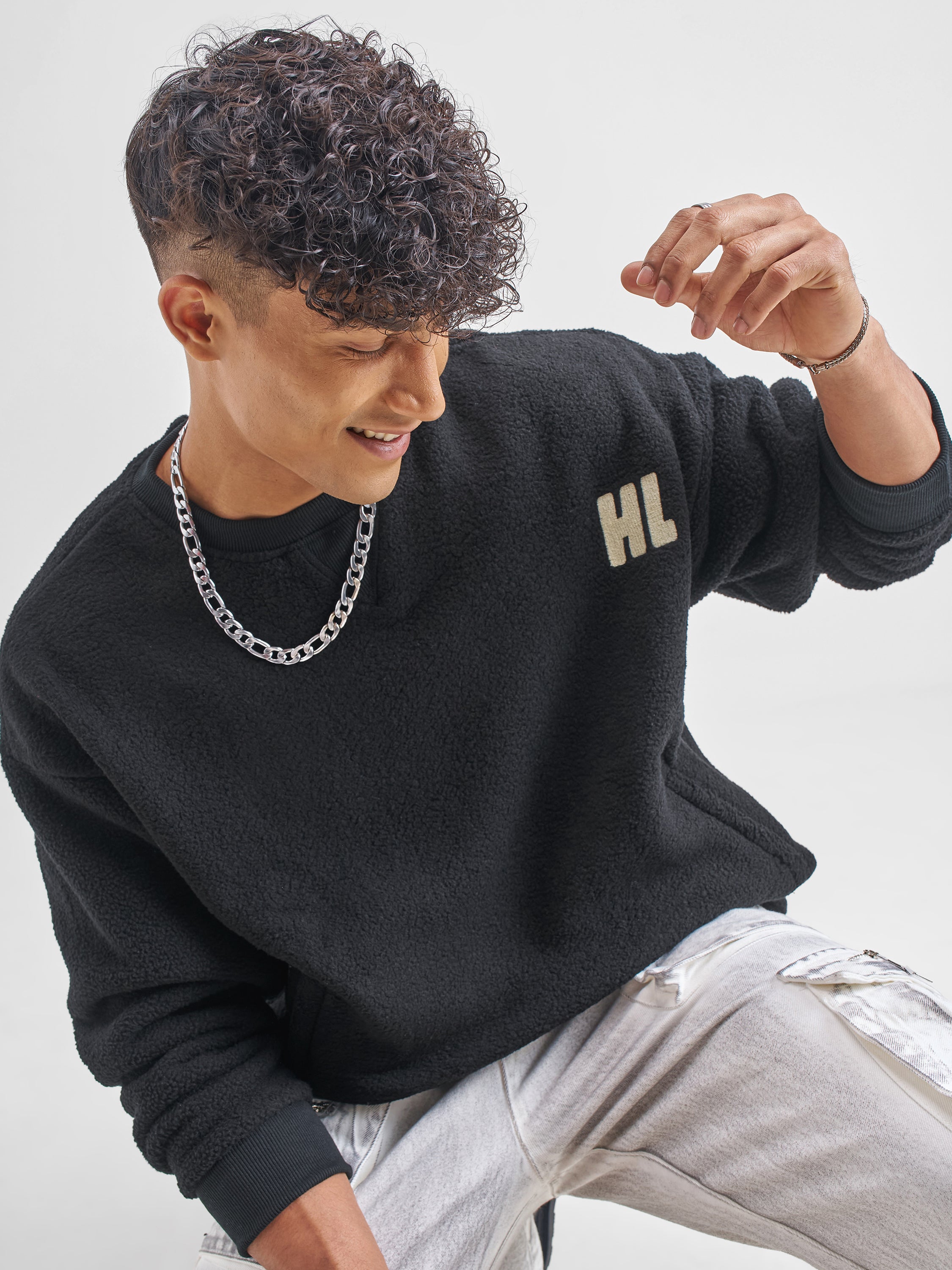 Highlander Men Black Round Neck Pullover Sweatshirt - Black - Image 1