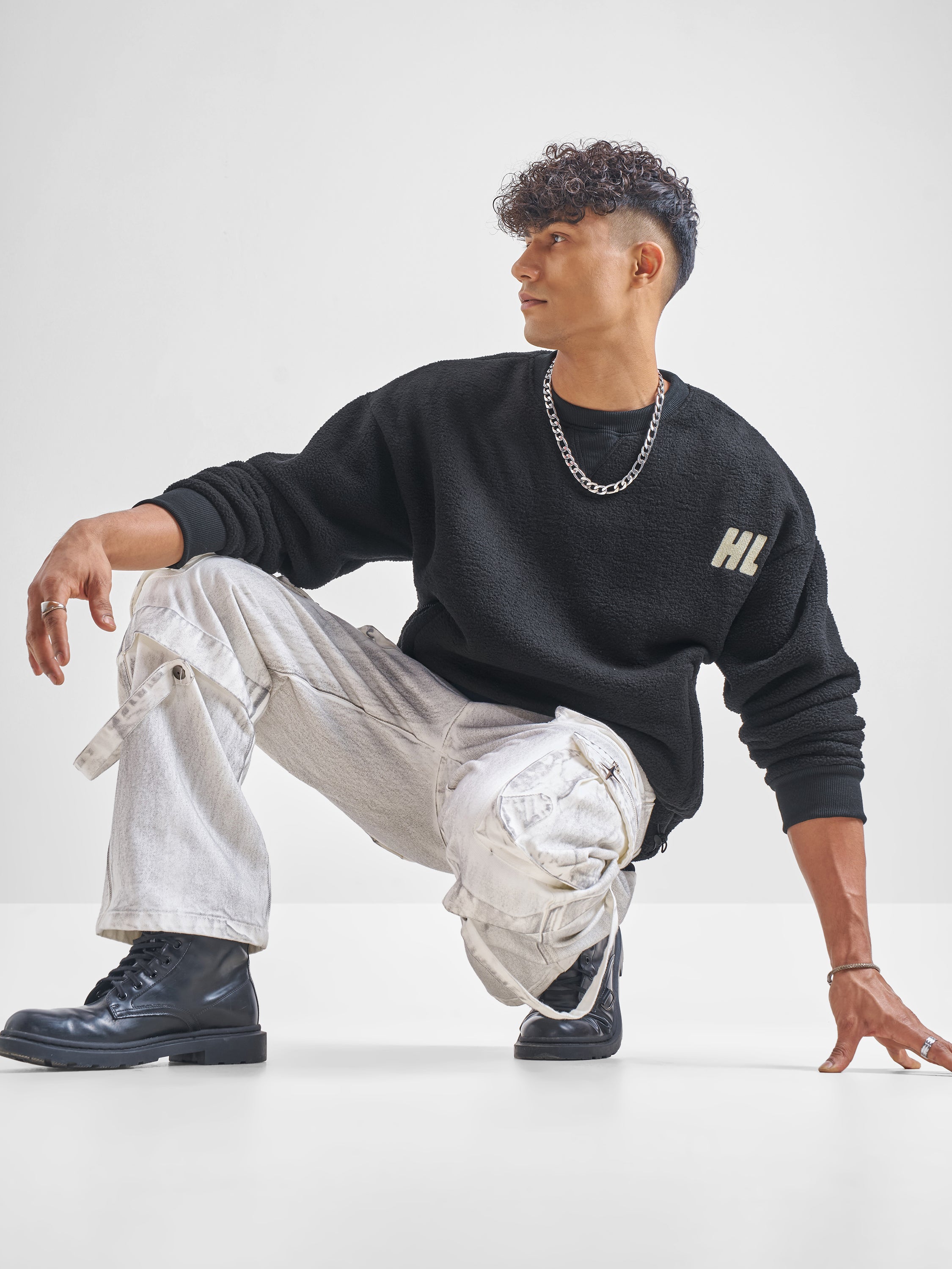 Highlander Men Black Round Neck Pullover Sweatshirt - Black - Image 2