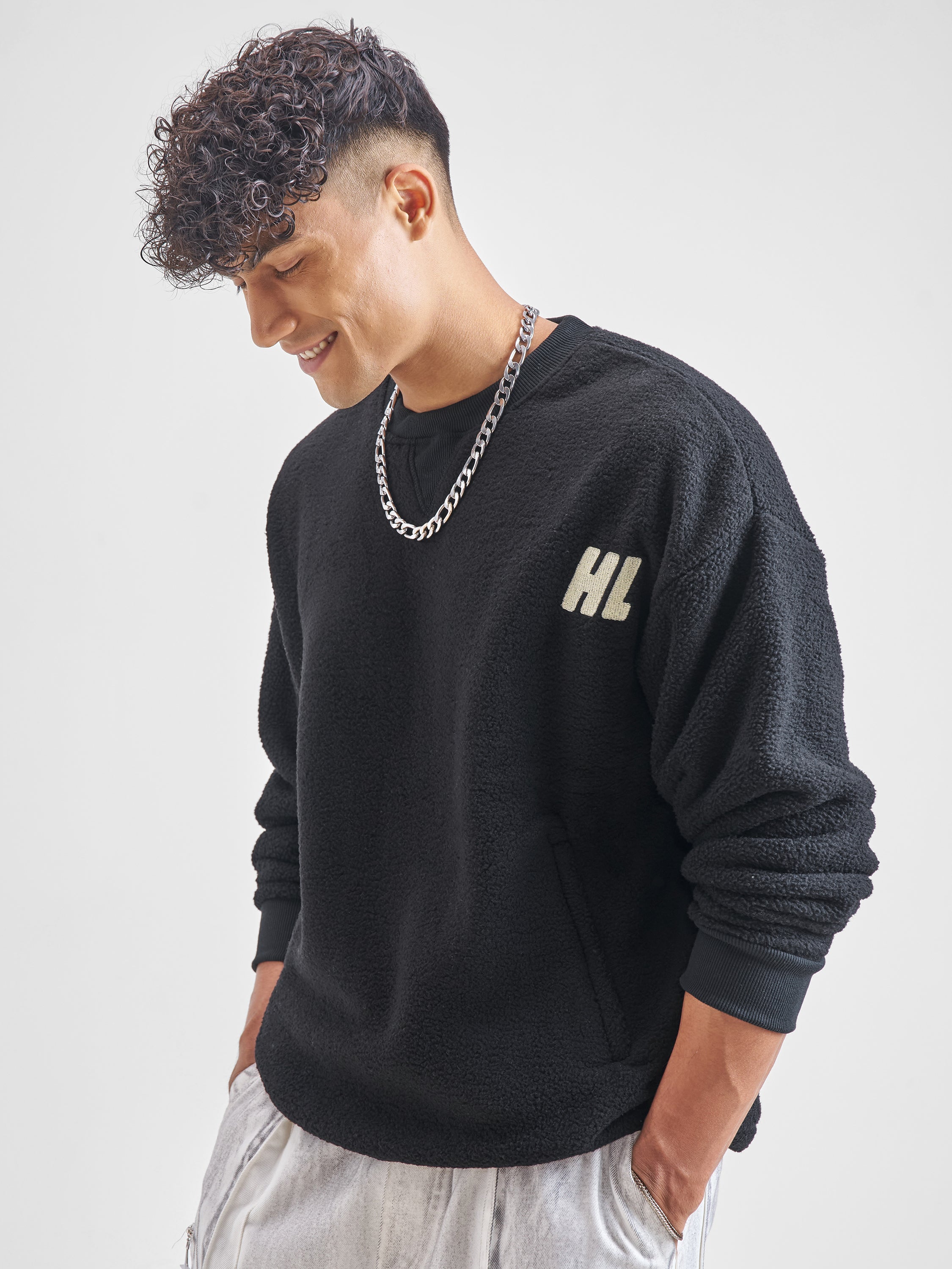 Highlander Men Black Round Neck Pullover Sweatshirt - Black - Image 4