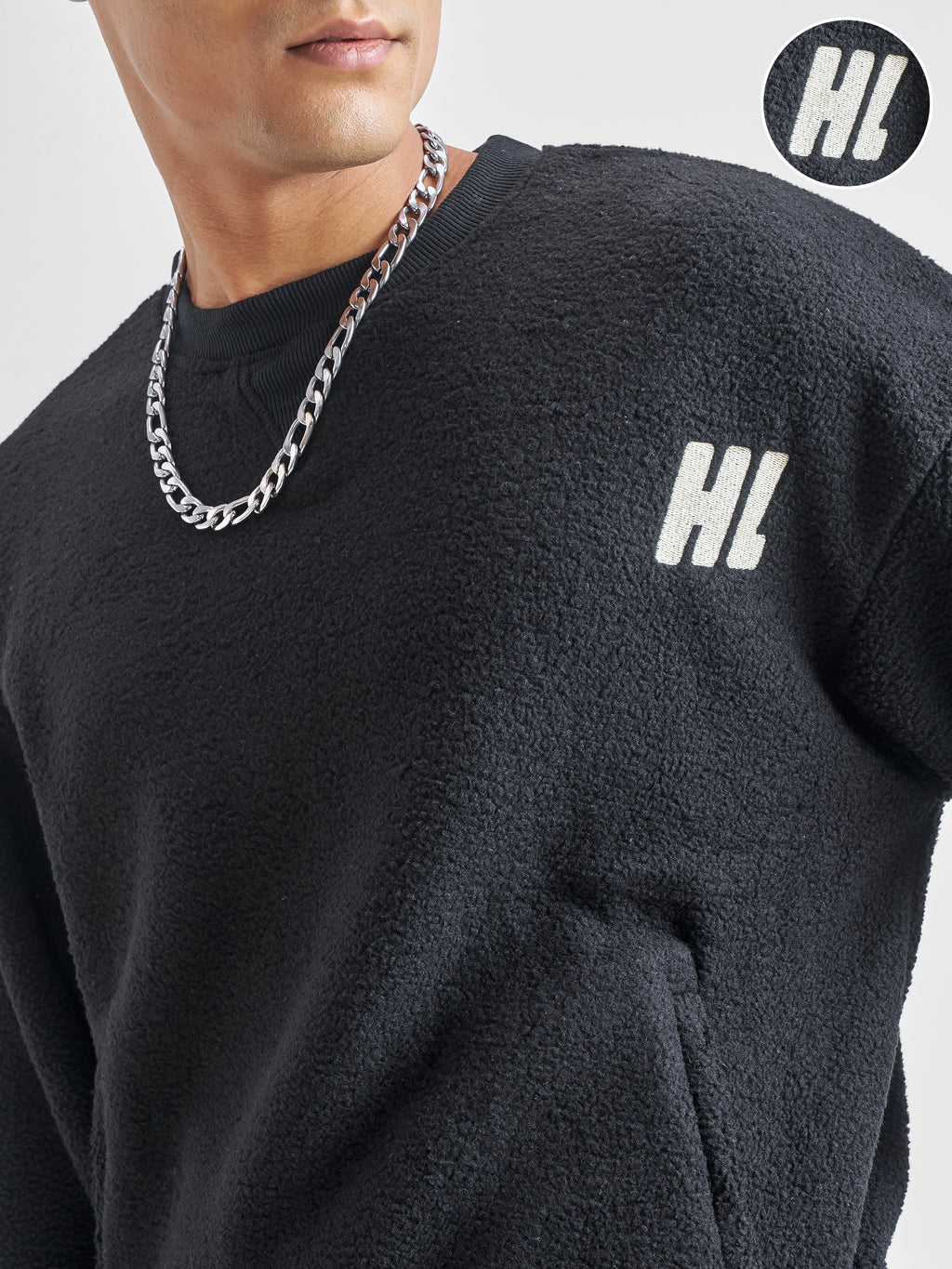 Highlander Men Black Round Neck Pullover Sweatshirt - Black - Image 5