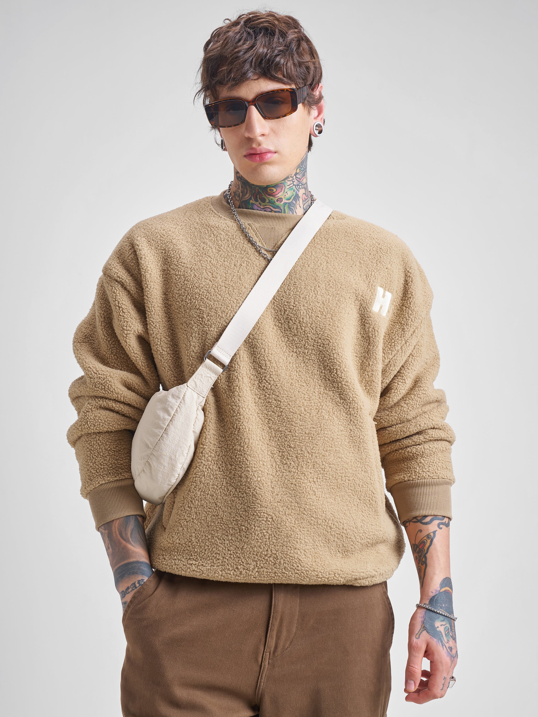 Highlander Men Brown Round Neck Pullover Sweatshirt - Brown - Image 1
