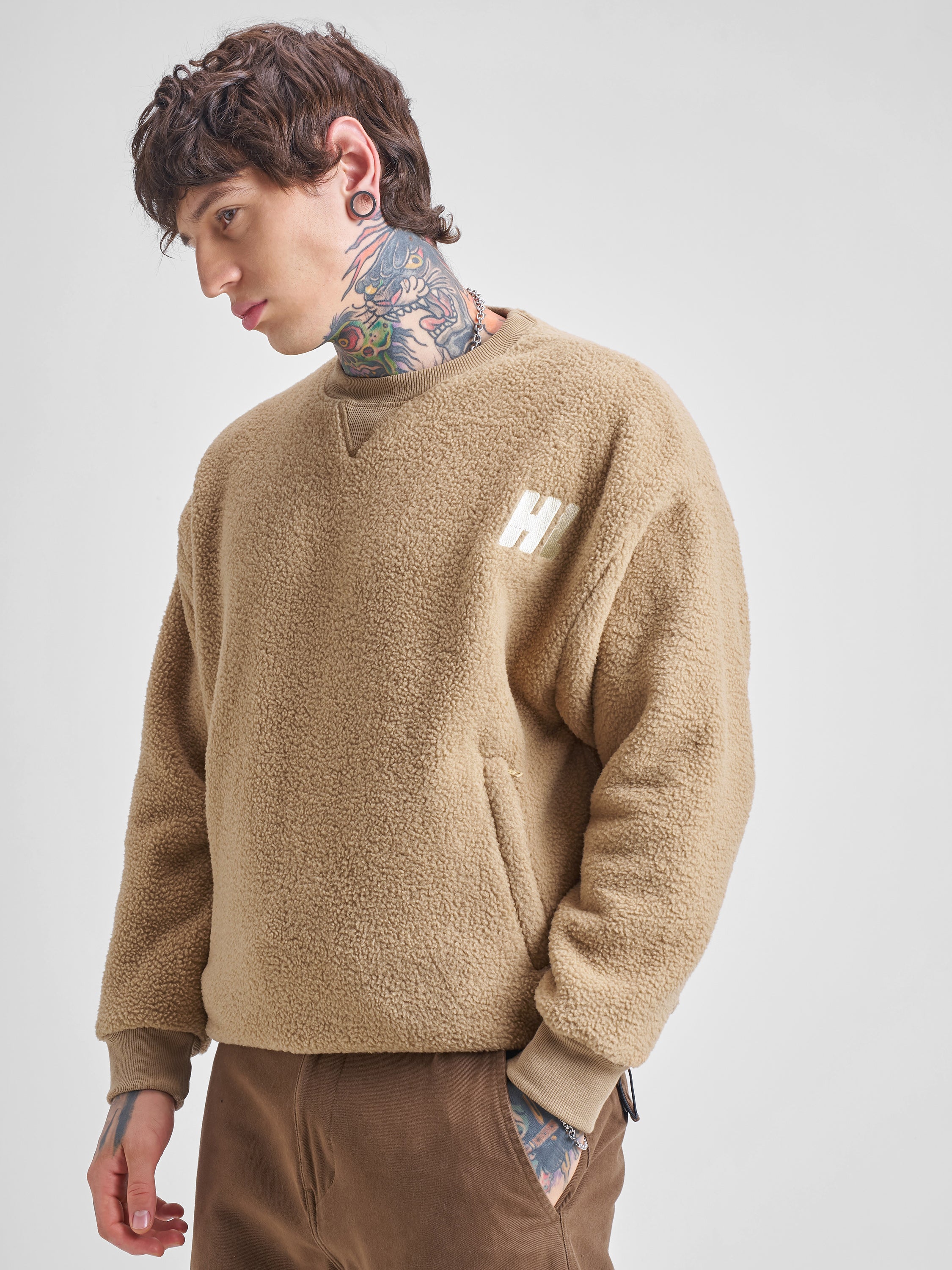 Highlander Men Brown Round Neck Pullover Sweatshirt - Brown - Image 4