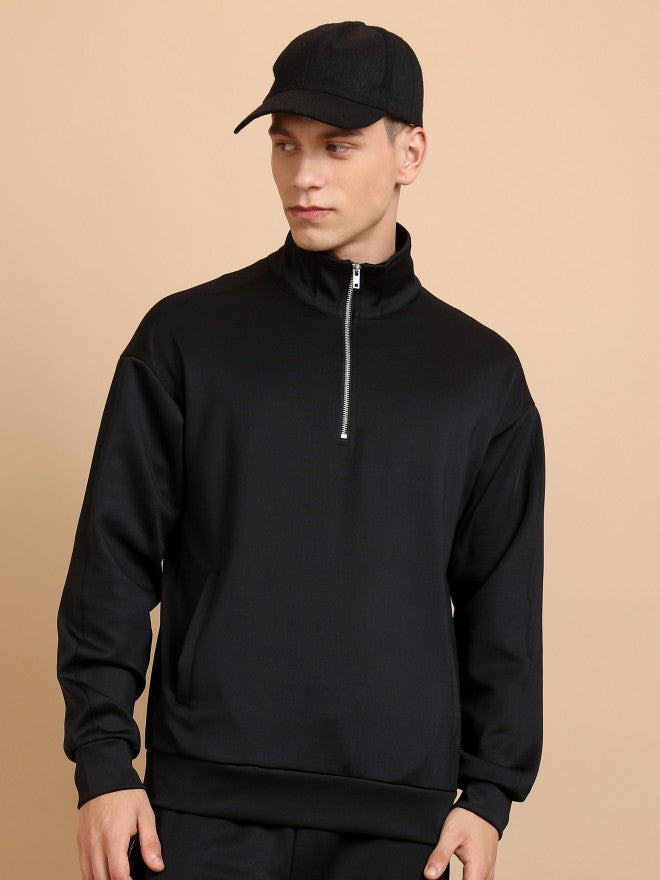 Highlander Men Black High Neck Pullover Sweatshirt - Black - Image 1