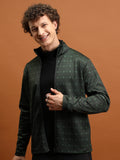 Highlander Men Green Mock Collar Front-Open Sweatshirt - Green - Image 1