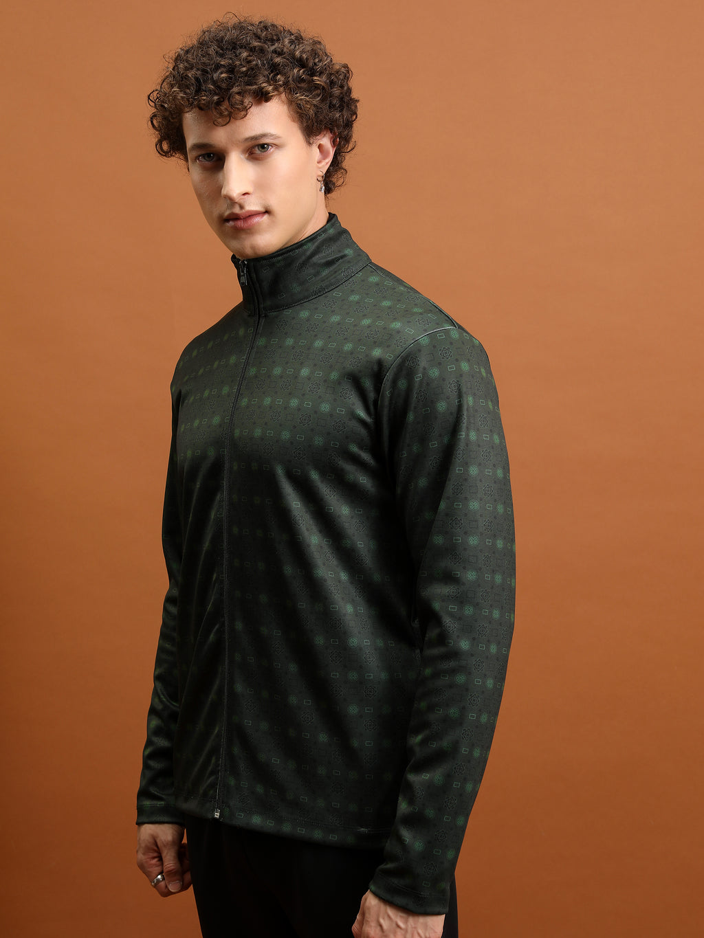 Highlander Men Green Mock Collar Front-Open Sweatshirt - Green - Image 4