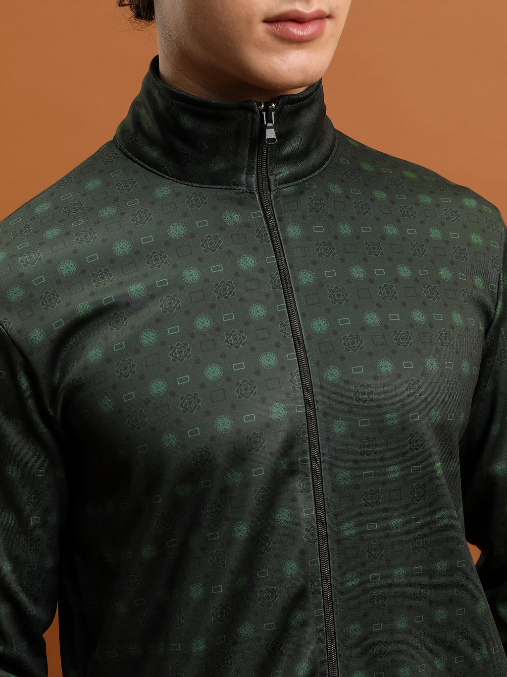 Highlander Men Green Mock Collar Front-Open Sweatshirt - Green - Image 5