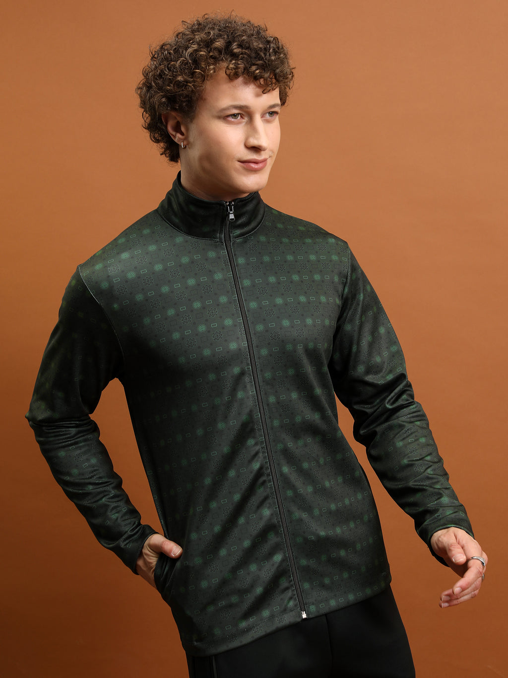 Highlander Men Green Mock Collar Front-Open Sweatshirt - Green - Image 6