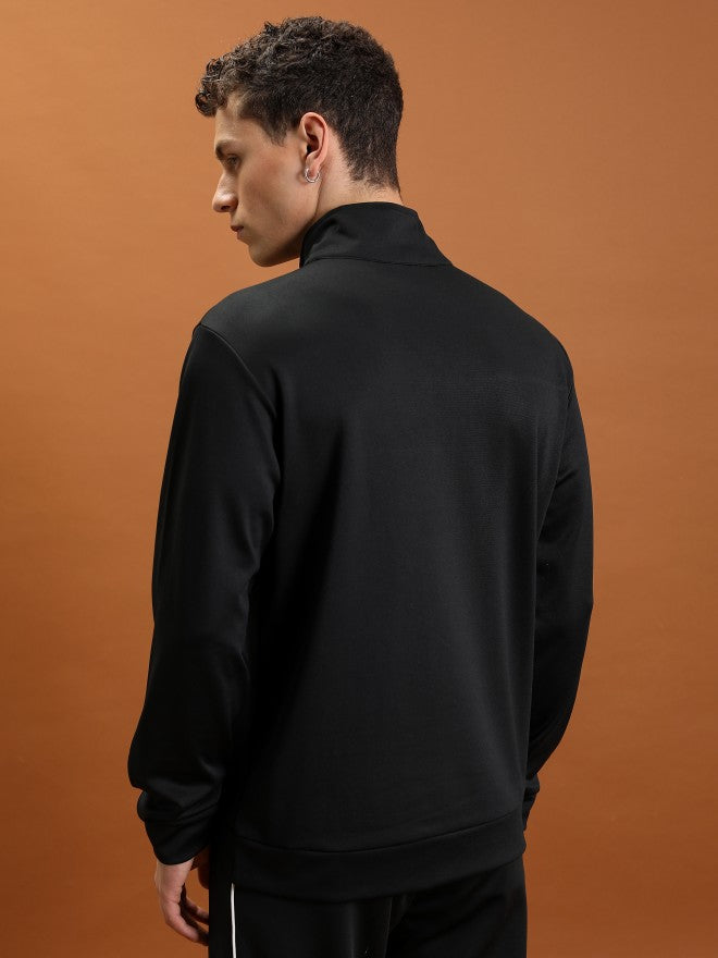 Highlander Men Black High Neck Front-Open Sweatshirt - Black - Image 3