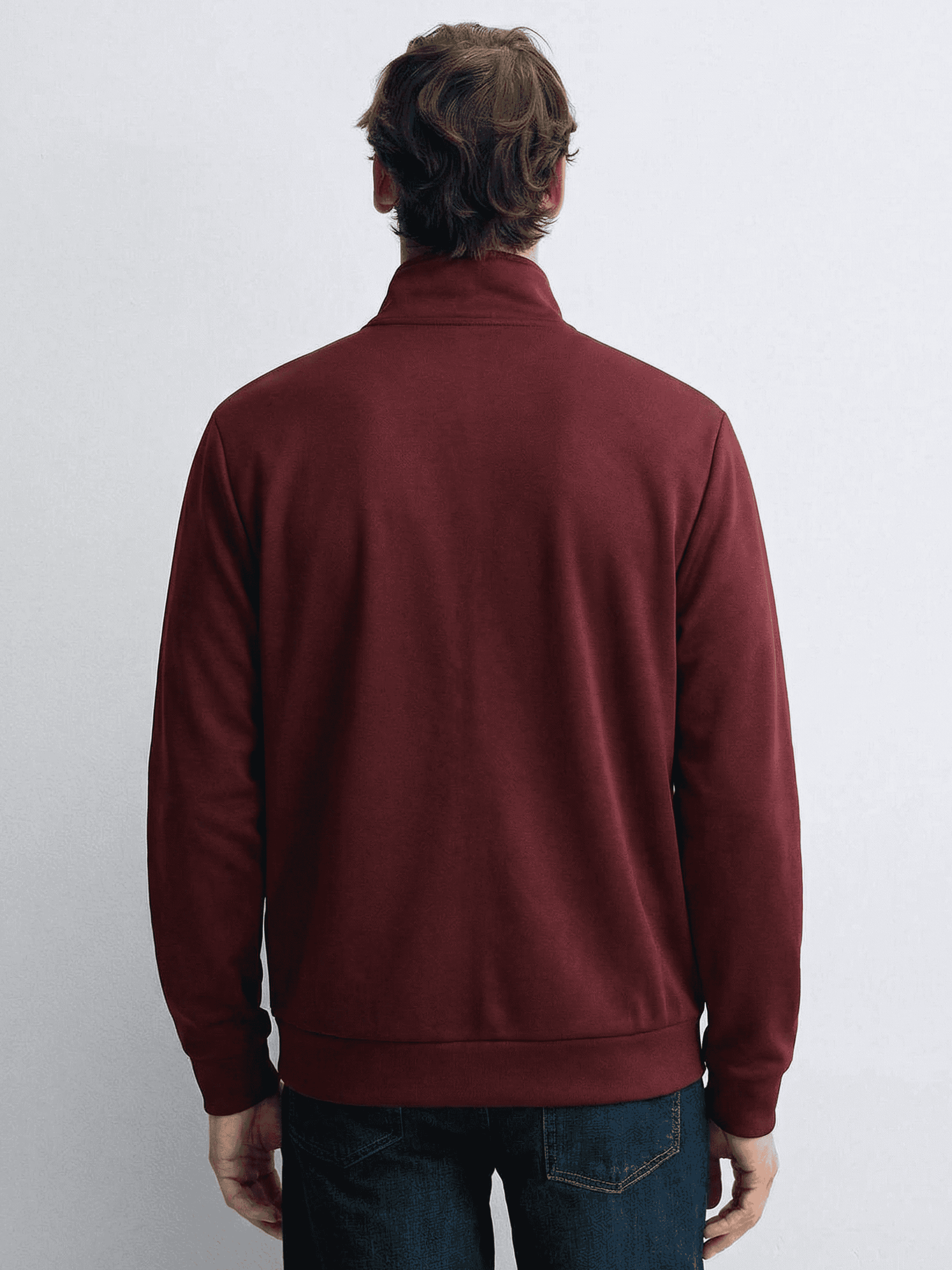 Highlander Men Maroon Mock Collar Front-Open Sweatshirt - Maroon - Image 2