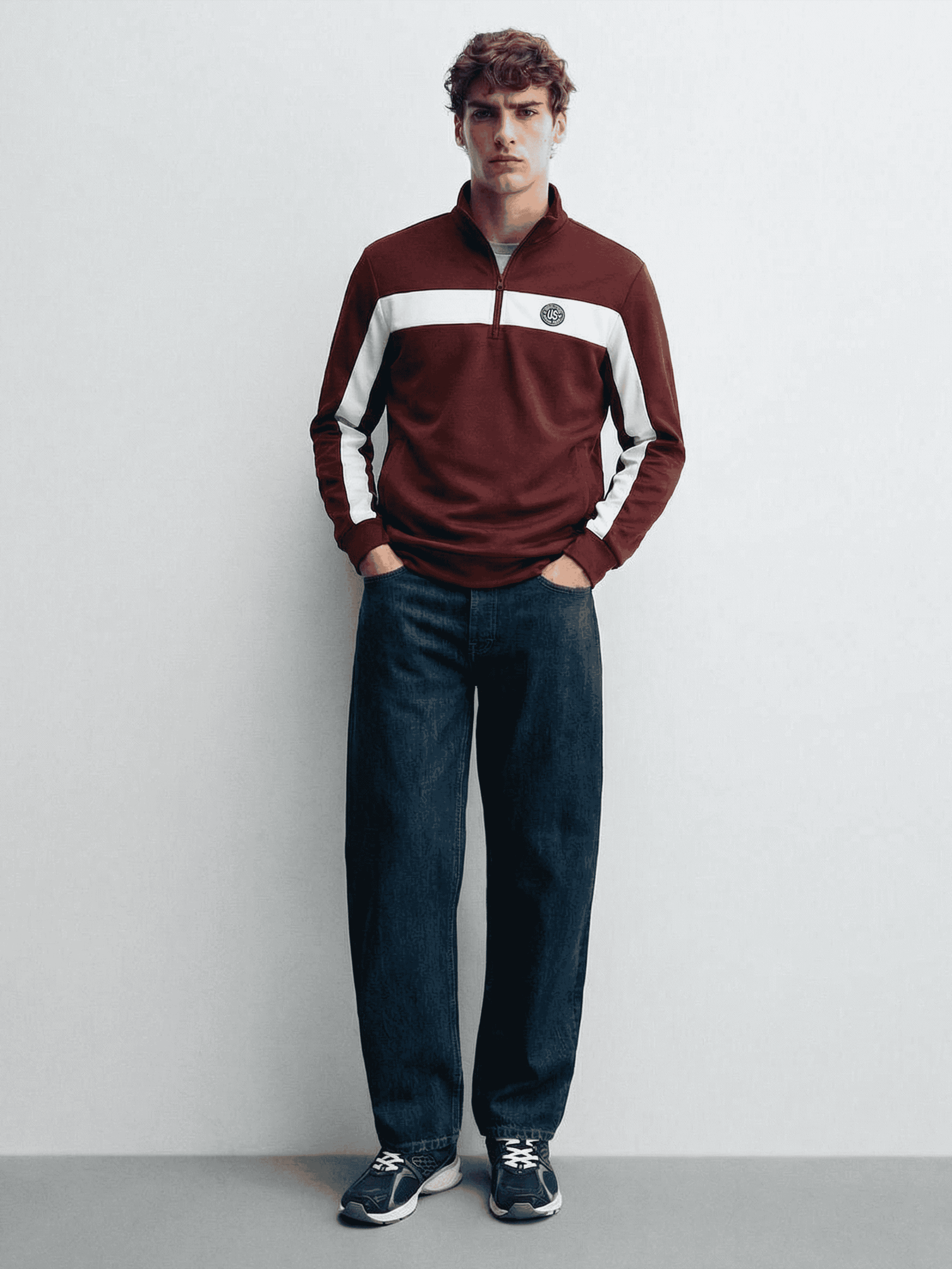 Highlander Men Maroon Mock Collar Front-Open Sweatshirt - Maroon - Image 3