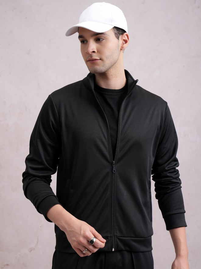 Highlander Men Black High Neck Front-Open Sweatshirt - Black - Image 1