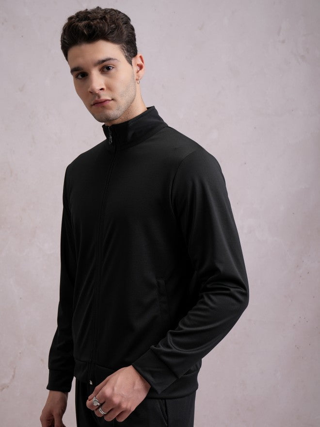 Highlander Men Black High Neck Front-Open Sweatshirt - Black - Image 4