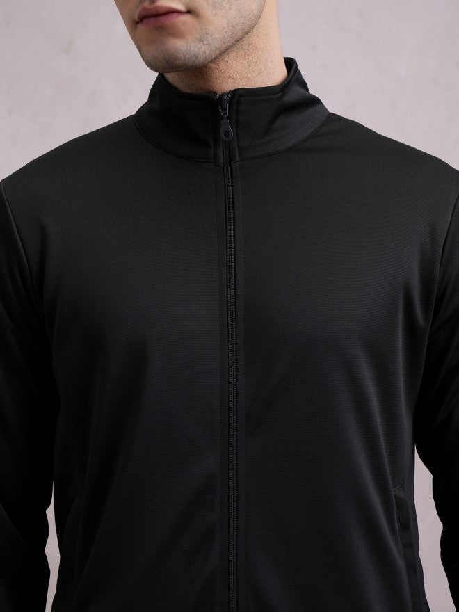 Highlander Men Black High Neck Front-Open Sweatshirt - Black - Image 5
