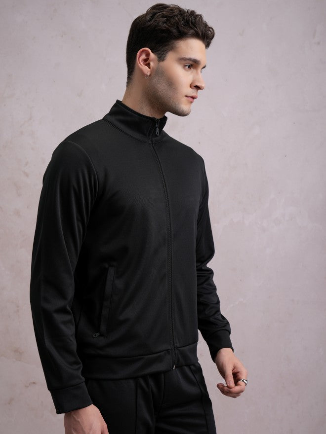 Highlander Men Black High Neck Front-Open Sweatshirt - Black - Image 6