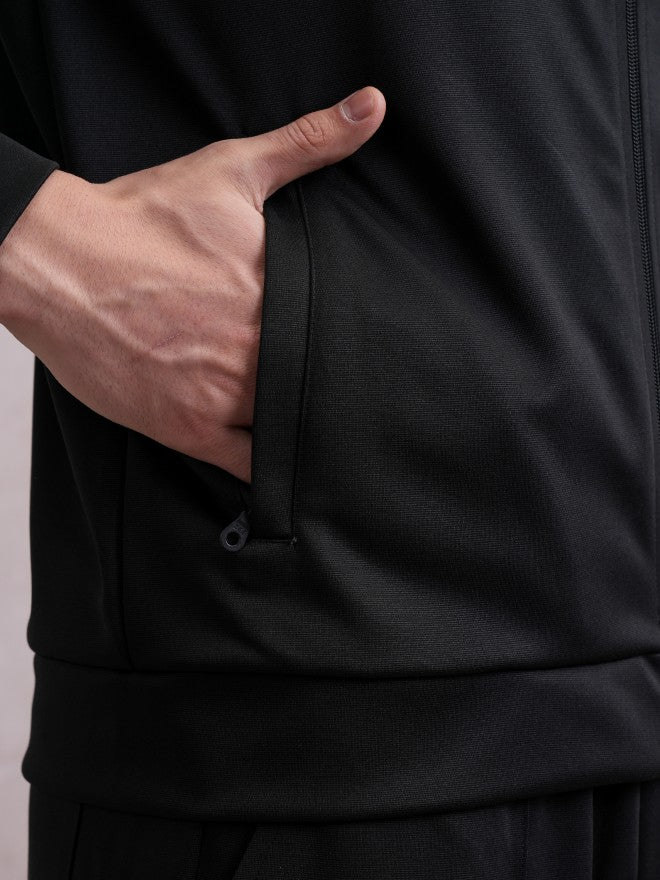 Highlander Men Black High Neck Front-Open Sweatshirt - Black - Image 7