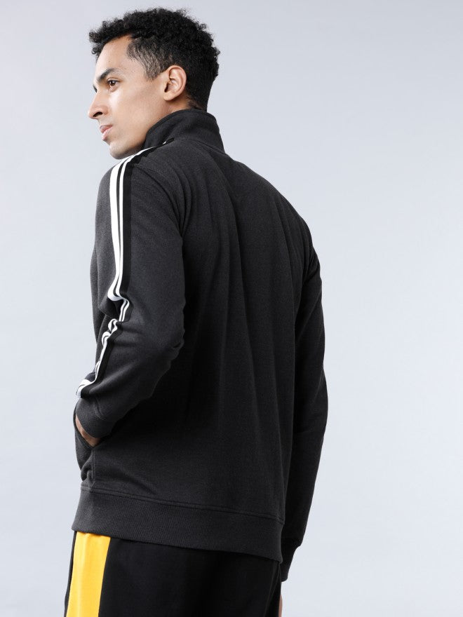 Highlander Men Black High Neck Front-Open Sweatshirt - Black - Image 2