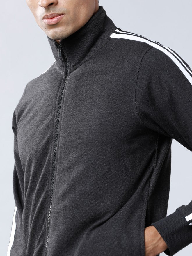 Highlander Men Black High Neck Front-Open Sweatshirt - Black - Image 3