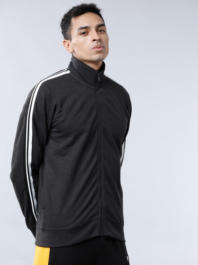 Highlander Men Black High Neck Front-Open Sweatshirt - Black - Image 5