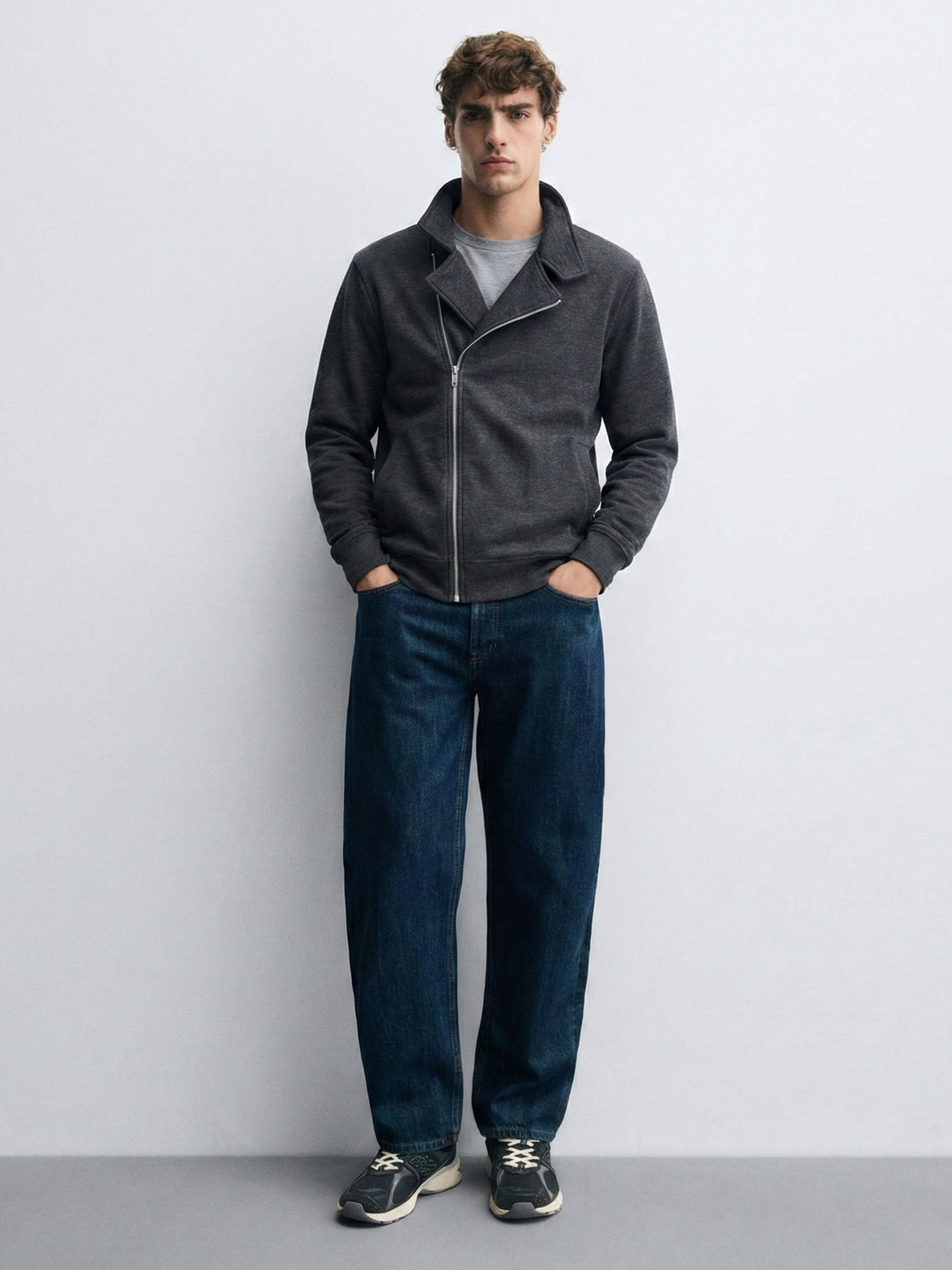 Highlander Men Grey Shirt Collar Front-Open Sweatshirt - Grey - Image 3