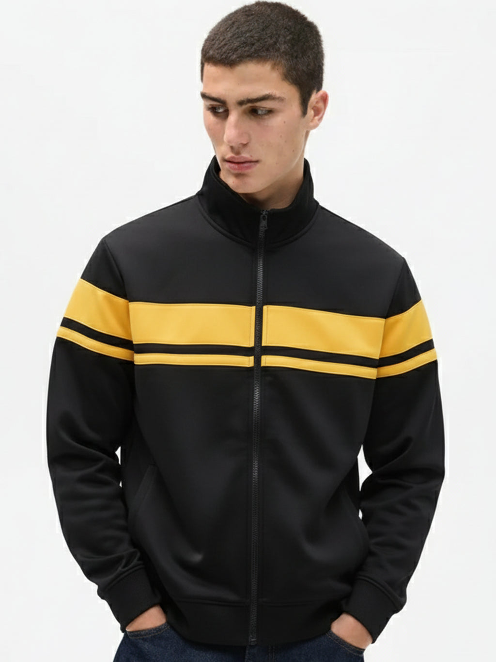 Highlander Men Black High Neck Front-Open Sweatshirt - Black - Image 1