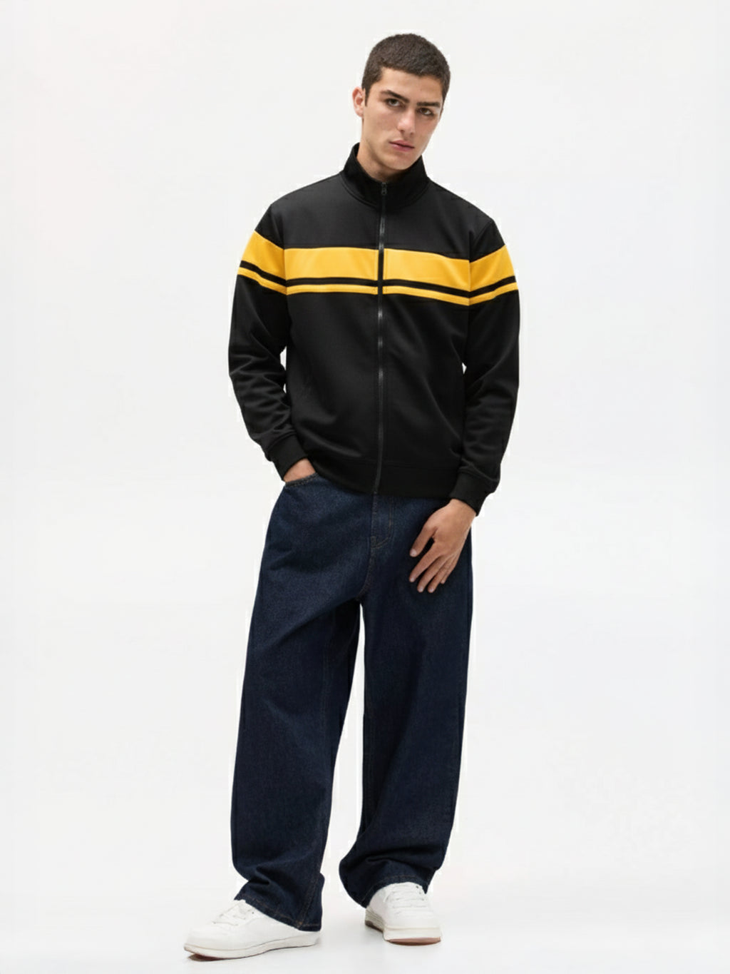 Highlander Men Black High Neck Front-Open Sweatshirt - Black - Image 3