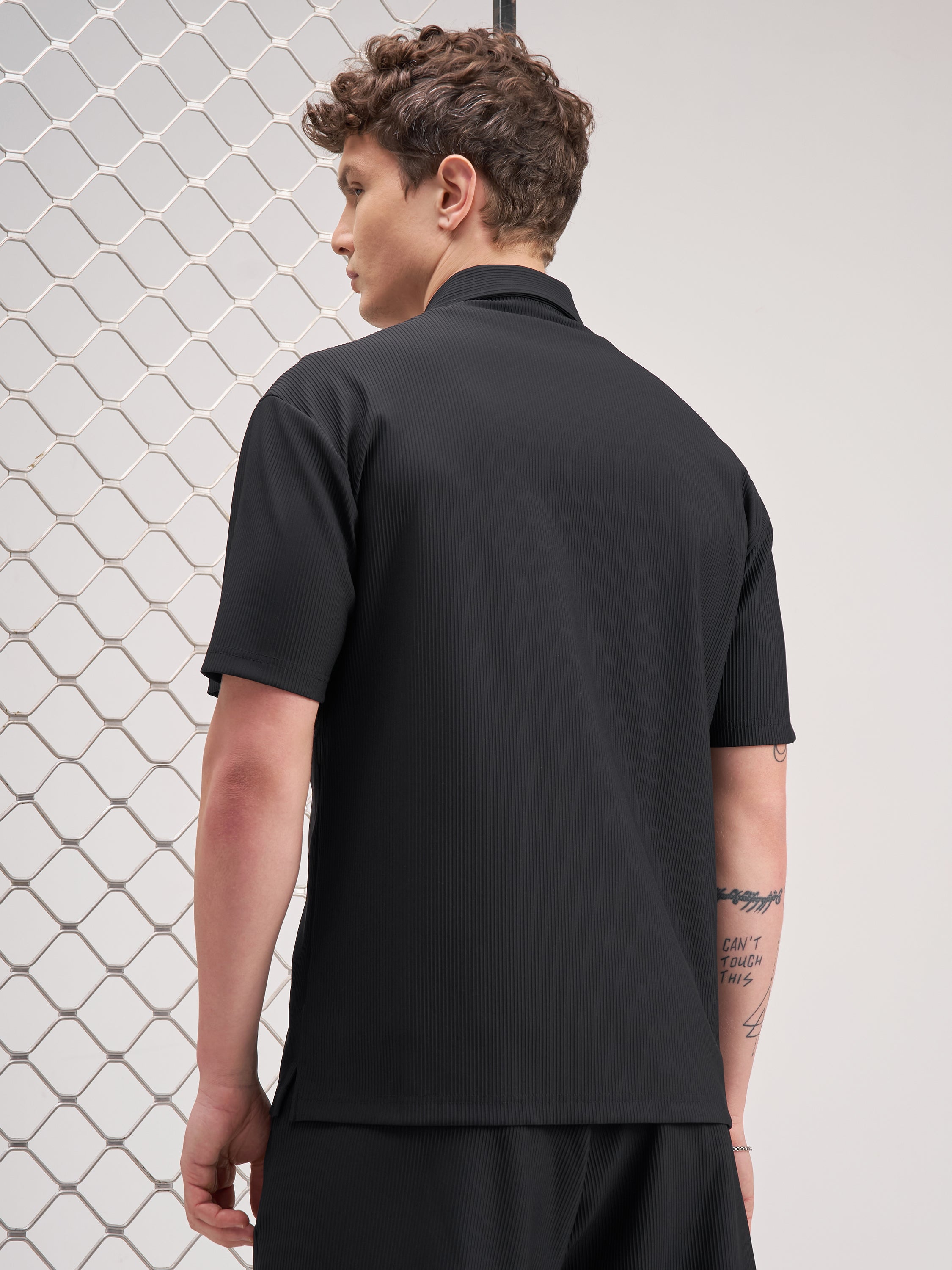 Highlander Men Black Self Design Relaxed Fit Casual Shirt - Black - Image 3