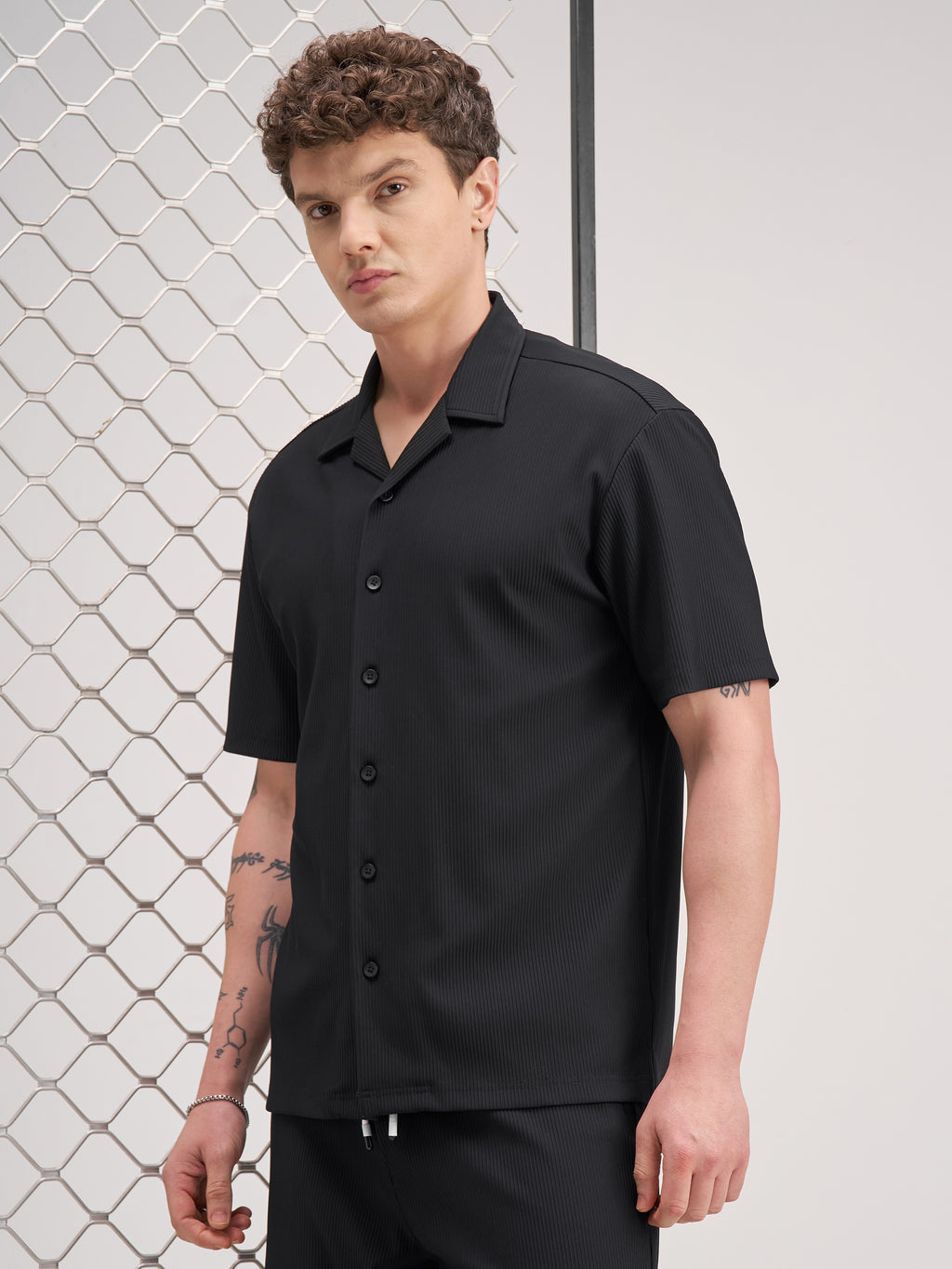 Highlander Men Black Self Design Relaxed Fit Casual Shirt - Black - Image 4