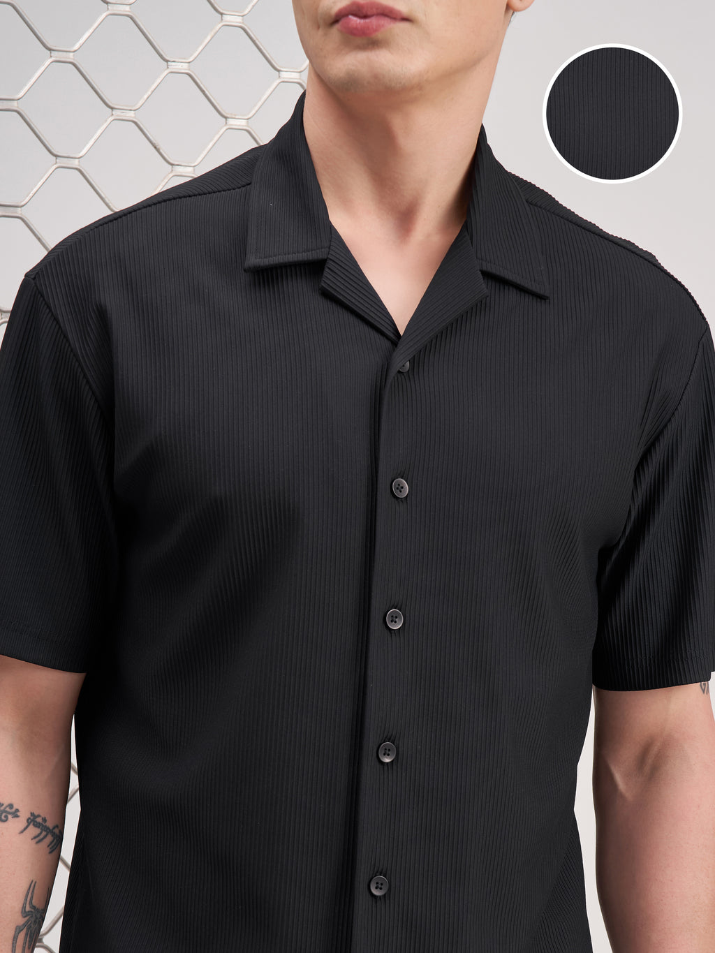 Highlander Men Black Self Design Relaxed Fit Casual Shirt - Black - Image 5
