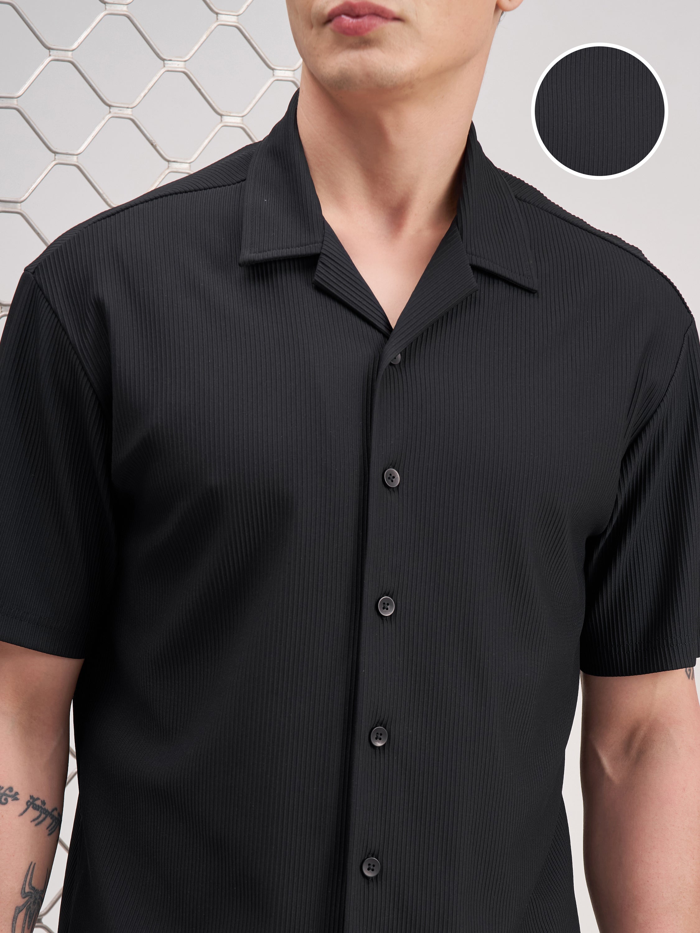 Highlander Men Black Self Design Relaxed Fit Casual Shirt - Black - Image 5