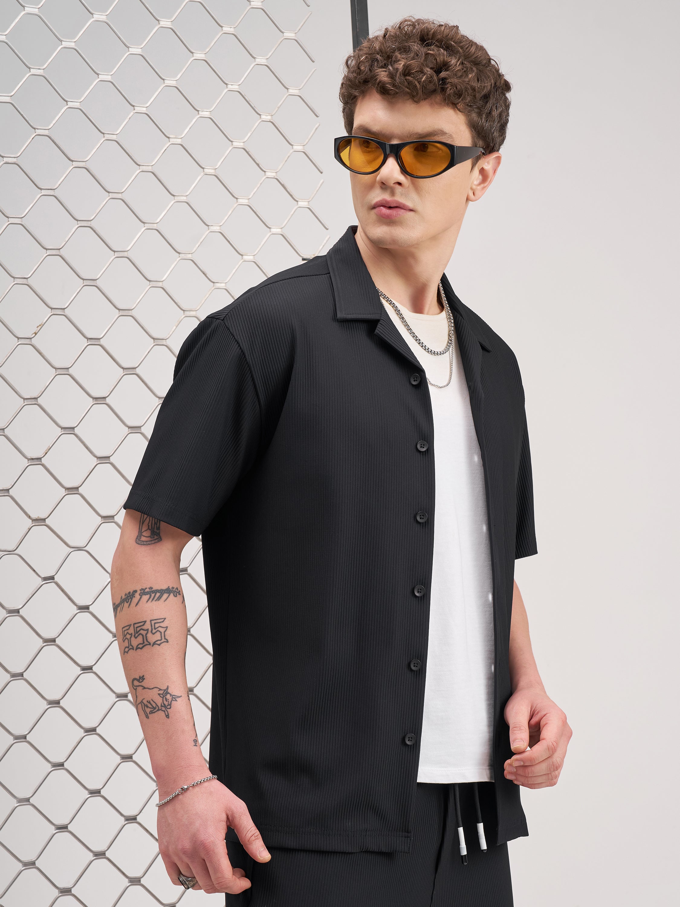 Highlander Men Black Self Design Relaxed Fit Casual Shirt - Black - Image 6