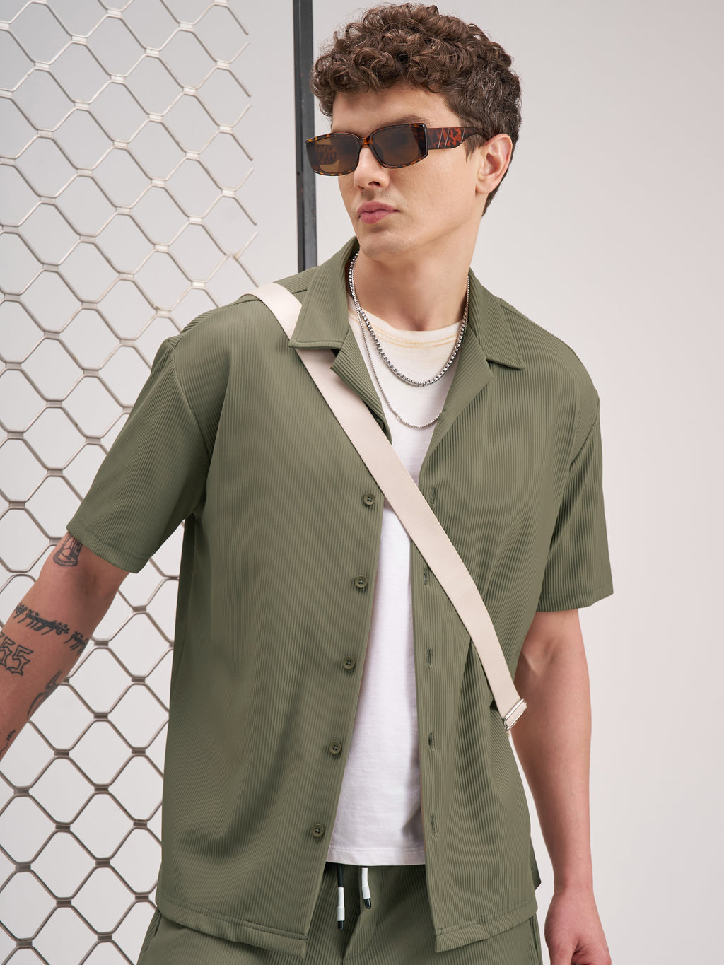 Highlander Men Olive Self Design Relaxed Fit Casual Shirt - Olive - Image 1