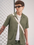 Highlander Men Olive Self Design Relaxed Fit Casual Shirt - Olive - Image 1