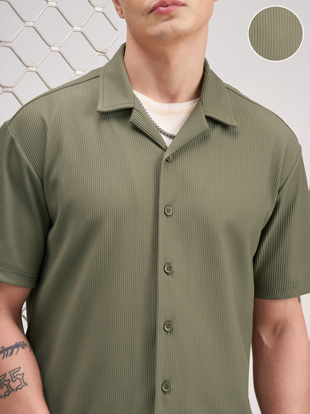 Highlander Men Olive Self Design Relaxed Fit Casual Shirt - Olive - Image 5