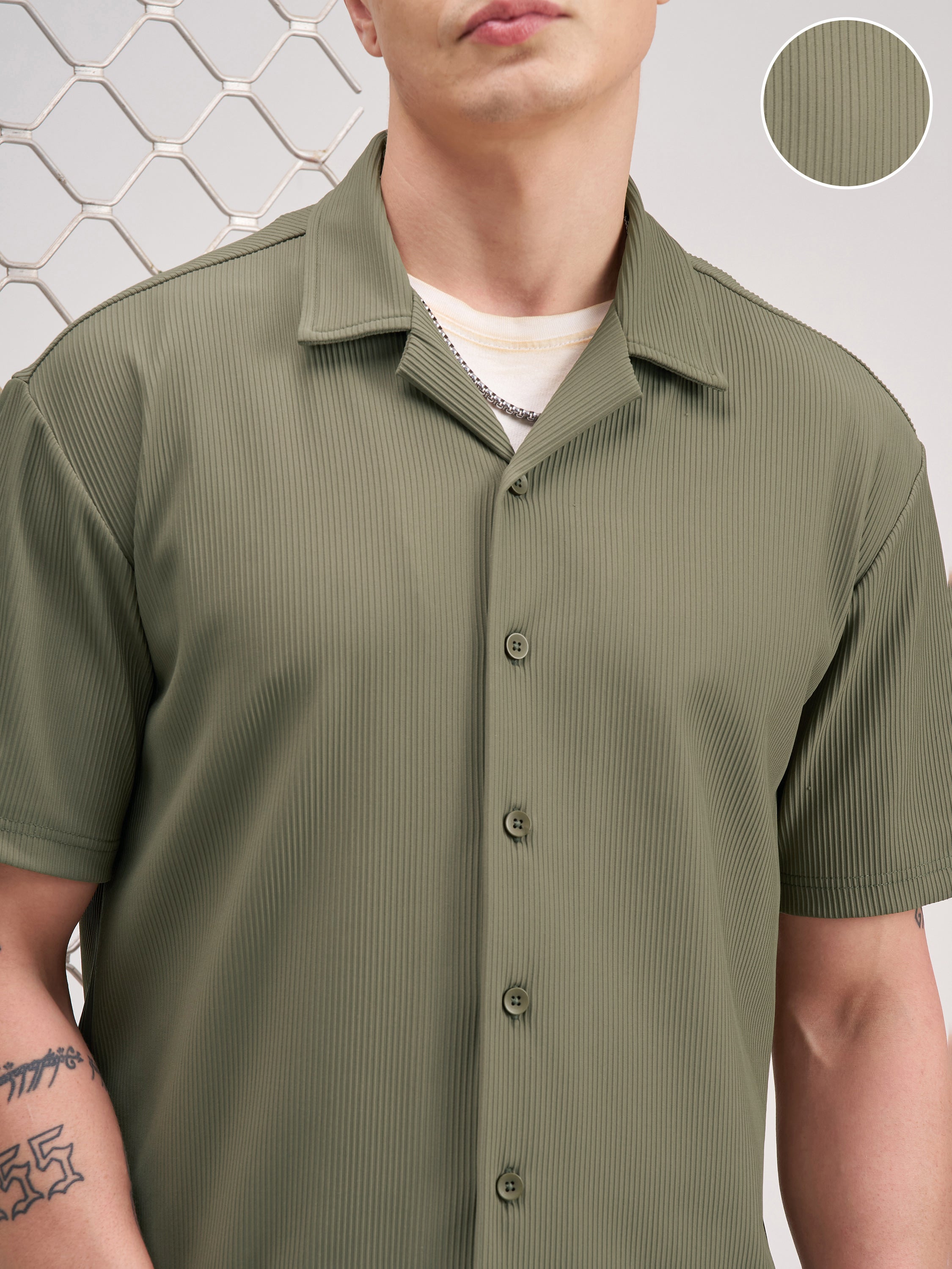 Highlander Men Olive Self Design Relaxed Fit Casual Shirt - Olive - Image 5