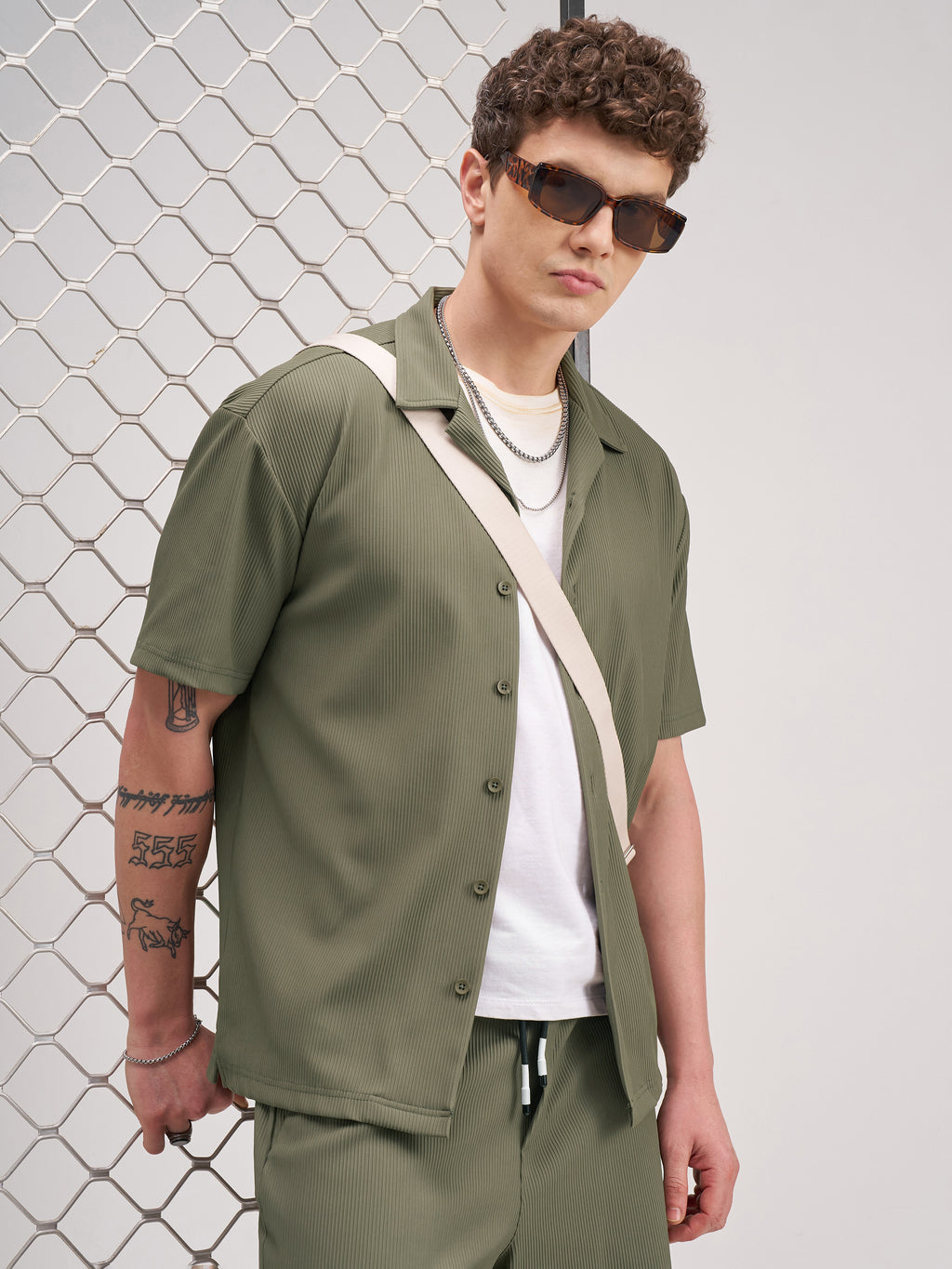 Highlander Men Olive Self Design Relaxed Fit Casual Shirt - Olive - Image 6