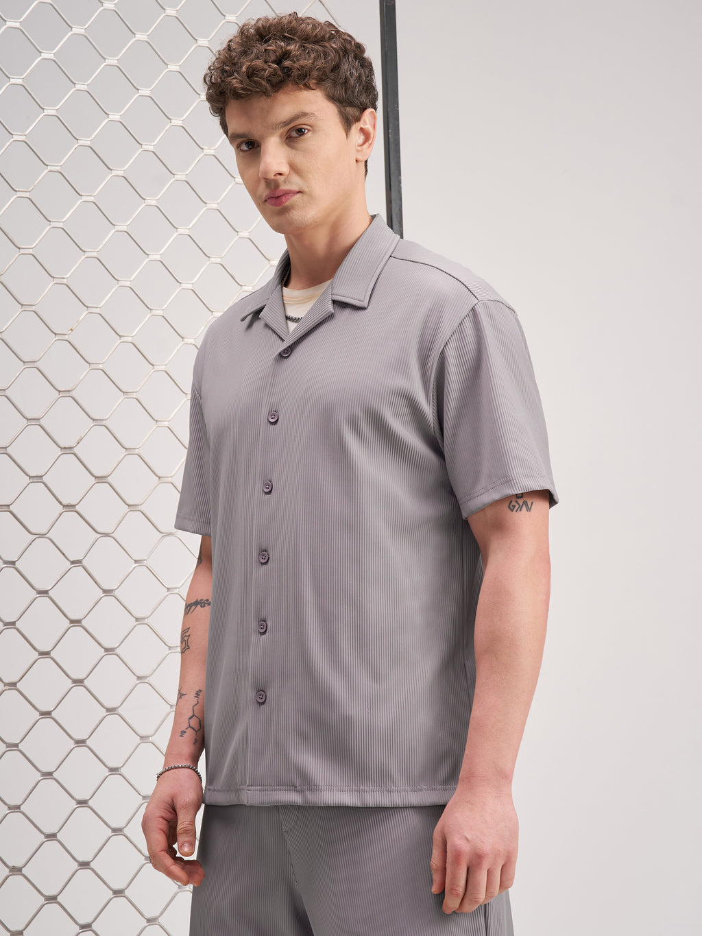 Highlander Men Grey Self Design Relaxed Fit Casual Shirt - Grey - Image 4