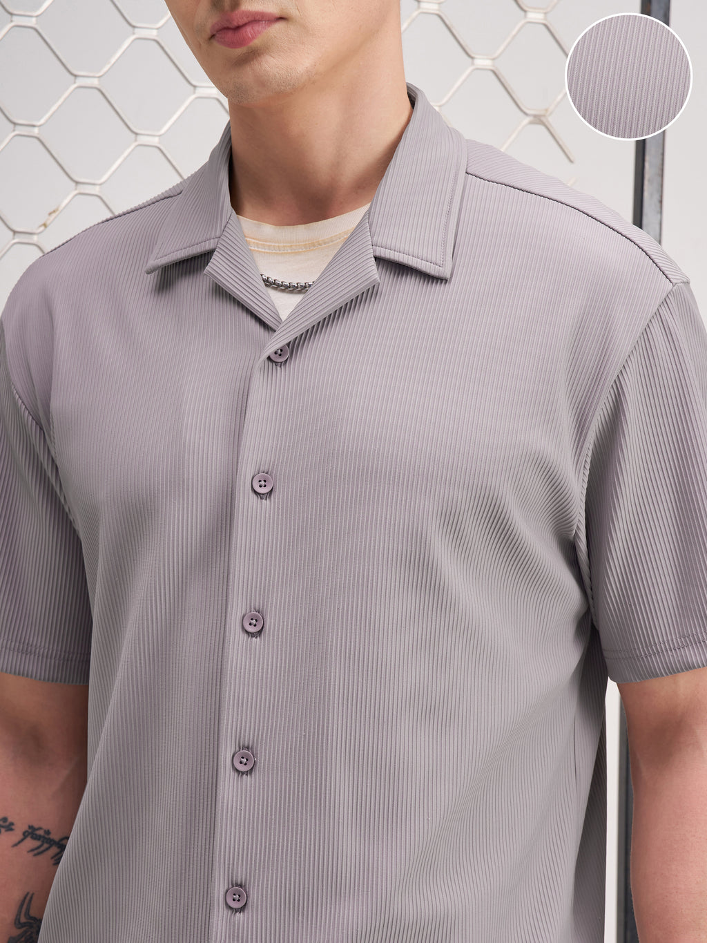 Highlander Men Grey Self Design Relaxed Fit Casual Shirt - Grey - Image 5