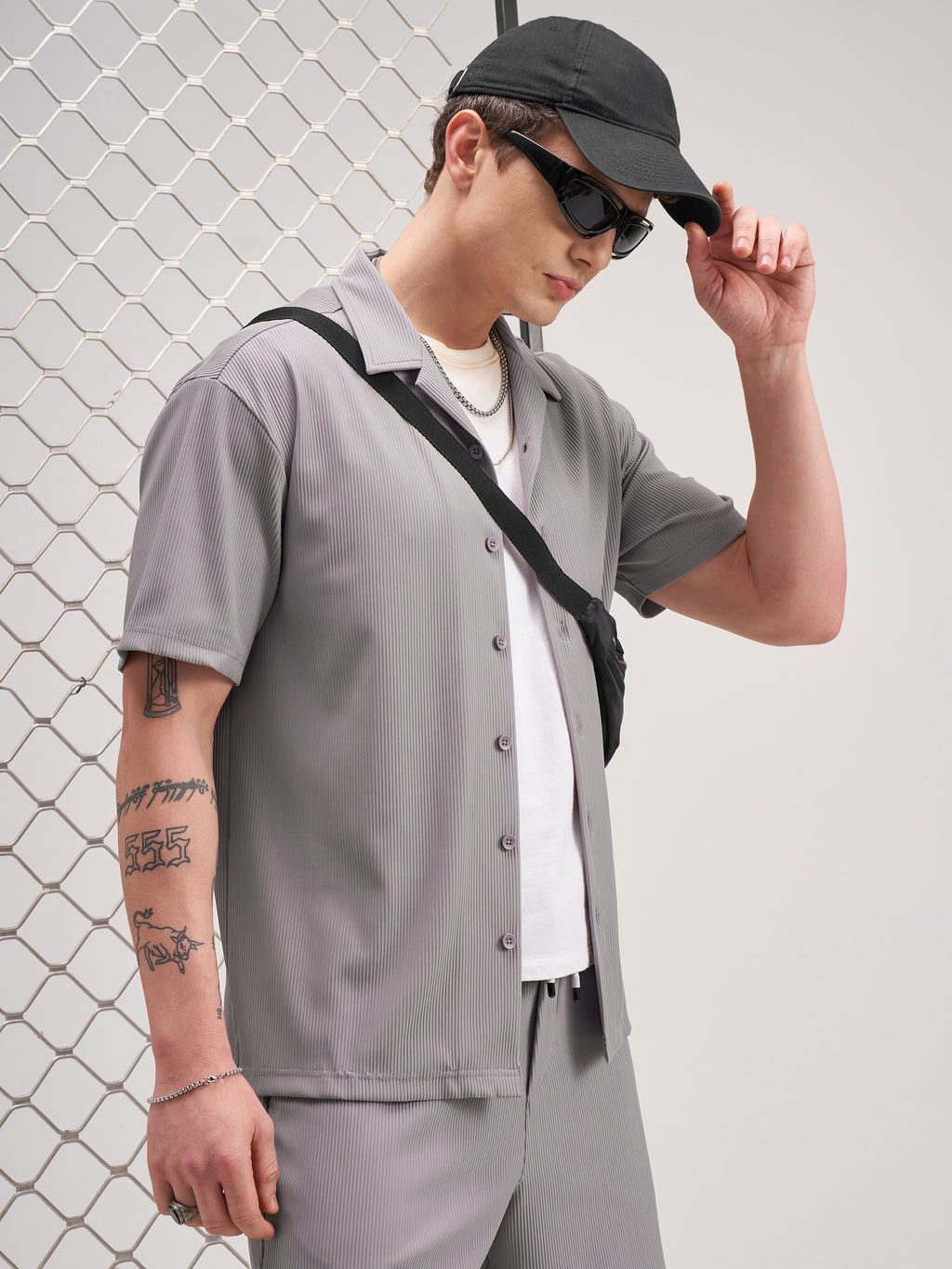 Highlander Men Grey Self Design Relaxed Fit Casual Shirt - Grey - Image 6
