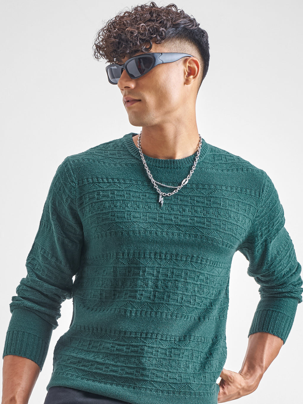 Highlander Men Teal Round Neck Pullover Sweater - Teal - Image 1