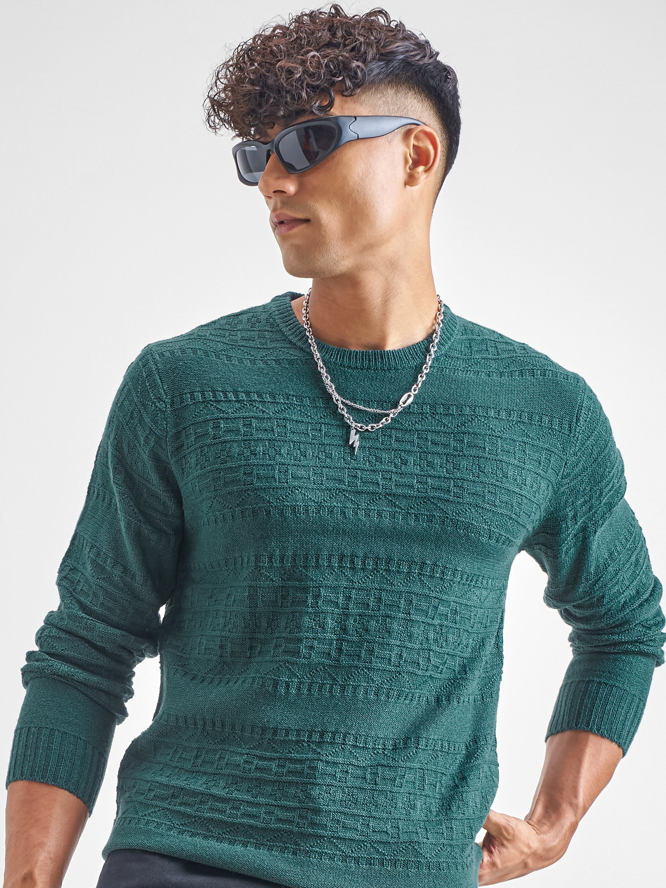 Highlander Men Teal Round Neck Pullover Sweater - Teal - Image 1