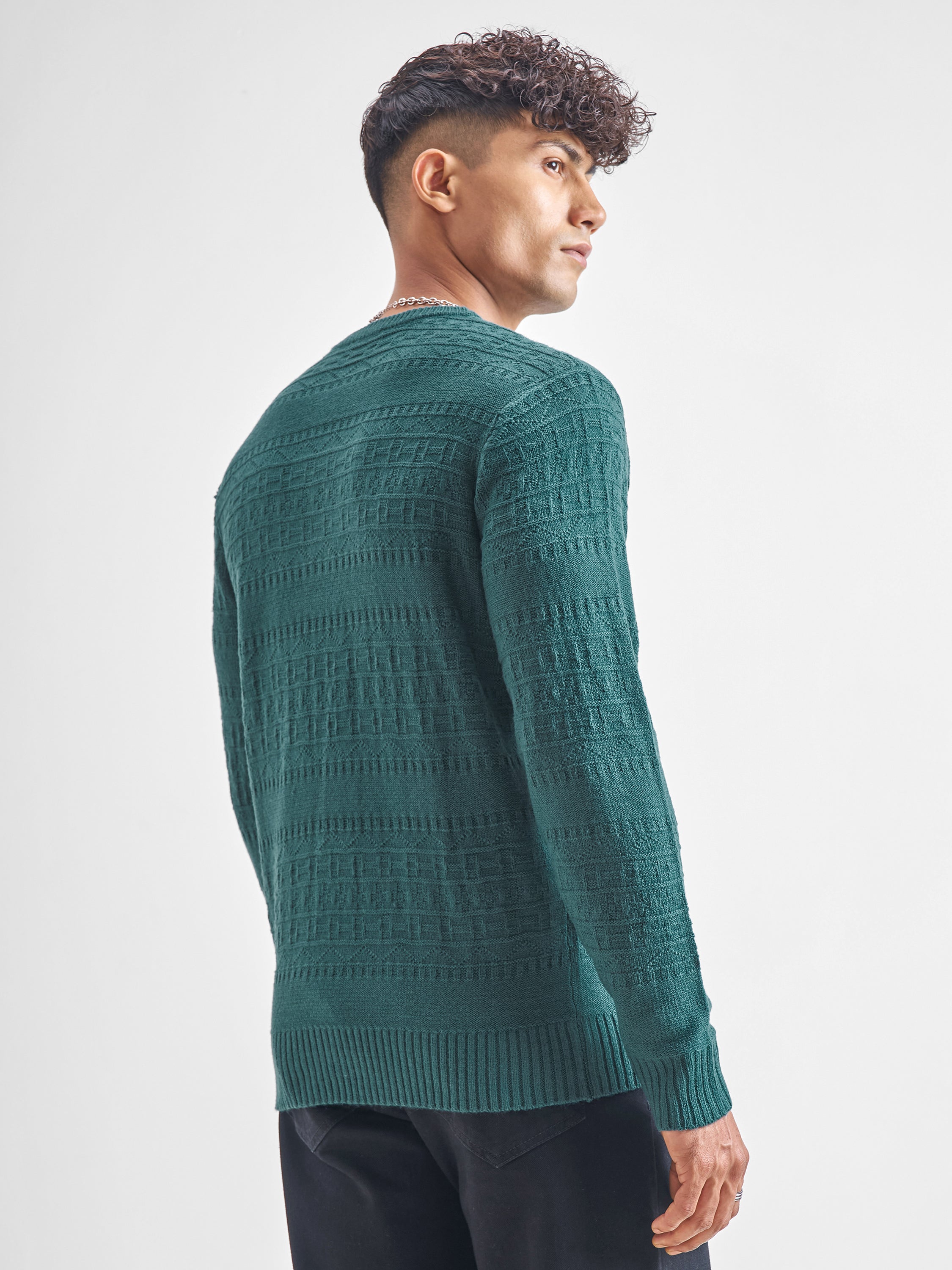 Highlander Men Teal Round Neck Pullover Sweater - Teal - Image 3